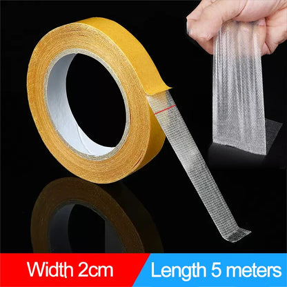 Cinta Adhesiva Doble Cara Transparente Fibra Rejilla Alta Viscosidad (Rollo 5 Metros)