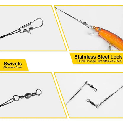 Sedal Acero Líder Anti-Mordida con Giratorio para Pesca (15/20/25/30cm) Accesorio Leadcore (20 Unidades)
