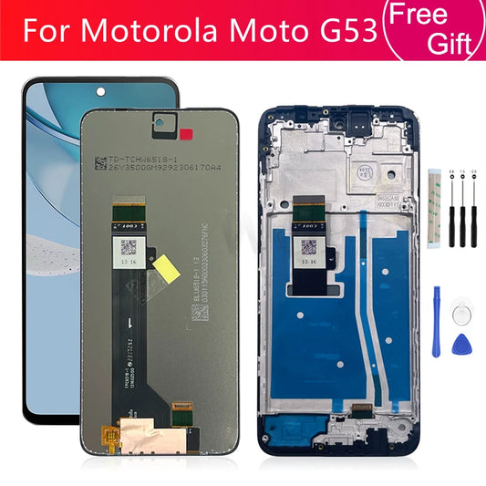 For Motorola Moto G53 LCD Display Touch Screen Digitizer Assembly XT2335-2 With Frame For Moto G53 Screen Replacement Parts