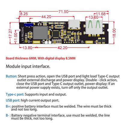 Módulo Power Bank Carga Rápida Bidireccional 22.5W DIY con Display Digital (USB/Tipo-C, Soporta VOOC)