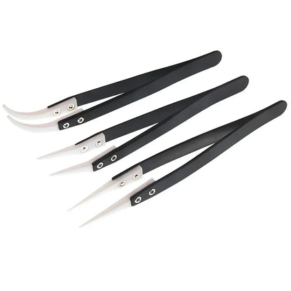 Pinzas Cerámica Antiestáticas Acero Inoxidable Industriales (Punta Recta/Curva Aislada) Negro/Blanco