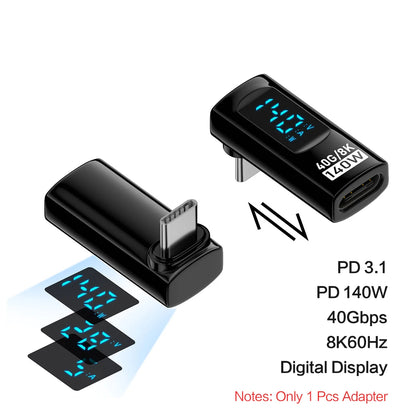 Adaptador USB-C Ángulo Recto 90°/Forma U (USB4 40Gbps, PD 140W, 8K@60Hz) para Thunderbolt 3/4