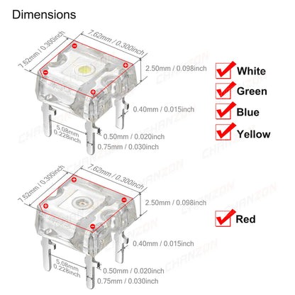 100pcs LED Piranha Flat Top Light Emitting Diode Lamp White Red Green Blue Yellow Color 2V 3V Indicator DIY DIP PCB Circuit Bulb