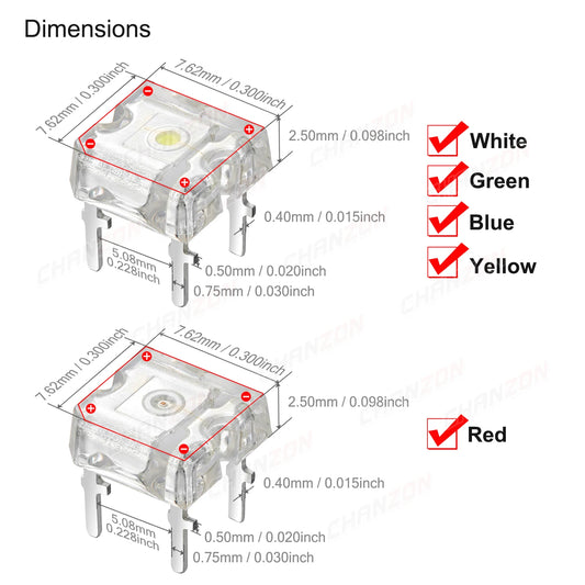 100pcs LED Piranha Flat Top Light Emitting Diode Lamp White Red Green Blue Yellow Color 2V 3V Indicator DIY DIP PCB Circuit Bulb