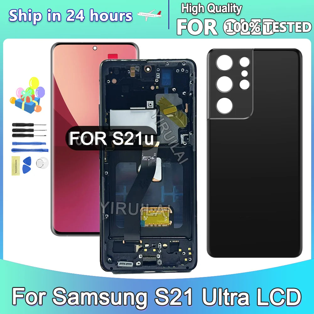 Pantalla Super OLED para Samsung S21 Ultra 5G pantalla LCD Digitalizador de pantalla táctil S21 Ultra con piezas de marco reemplazo LCD
