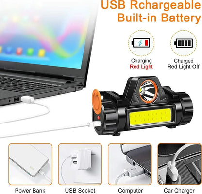 Linterna Frontal LED COB Recargable Magnética Potente Impermeable para Pesca Exterior (1-5 Unidades)