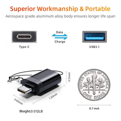Adaptador Convertidor OTG USB 3.0 Macho a Tipo C Hembra para Cargador/PC/MacBook/Auto/USB iPad (2 Unidades)
