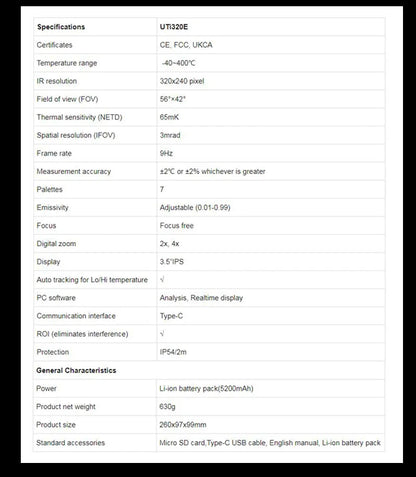 Termógrafo Infrarrojo UNI-T UTi320E / UTi260E Alta Resolución - Cámara Térmica Portátil Detección PCB/Calefacción Suelo