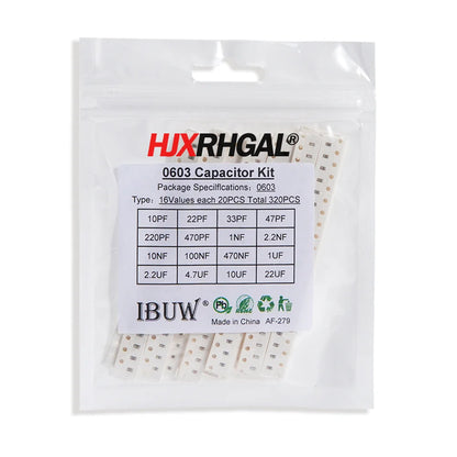 Kit Surtido Capacitores Cerámicos SMD 0603/0805/1206 - 16 Valores x 20 Unidades (Total 320 Piezas)