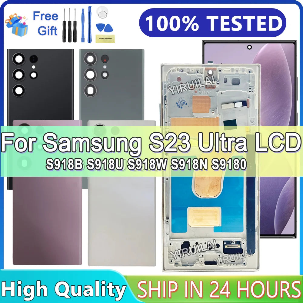 Pantalla LCD con Marco y Digitalizador Táctil para Samsung Galaxy S23 Ultra 5G (S918B/DS / S9180) (Probada)