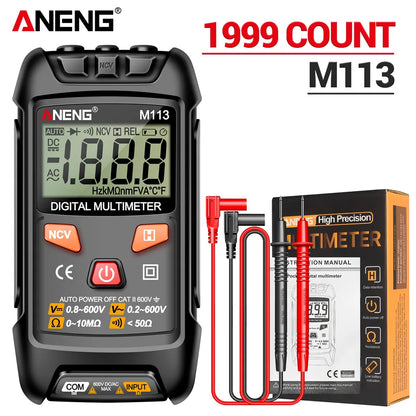 Mini Multímetro Digital Inteligente ANENG M113 (1999 Cuentas) Medidor Voltaje AC/DC/Ohm/NCV Herramienta Eléctrica