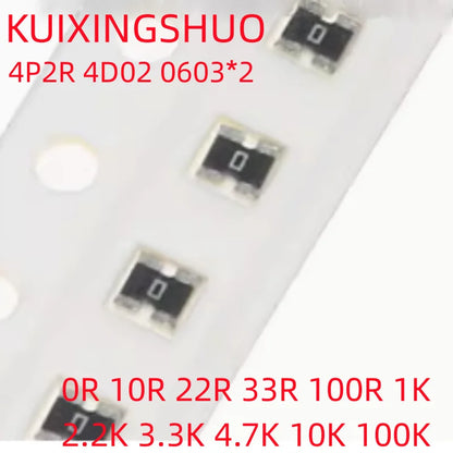 50pcs 0603*2 Network resistance SMD array 4P2R 0~1M 0 10 22 33 47 100 220 330 470 1K 2.2K 3.3K 4.7K 10K 22K 33K 47K 100K 1M ohm