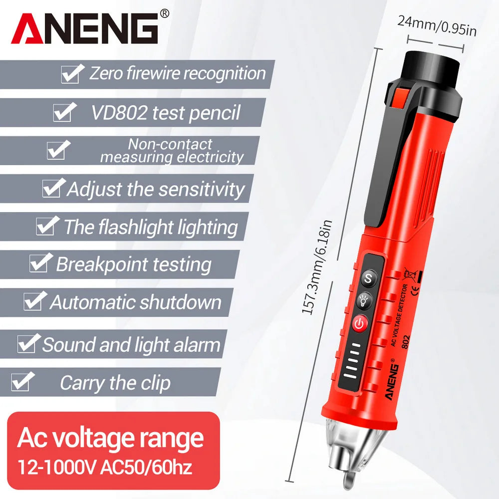 Lápiz Detector Voltaje AC Sin Contacto ANENG VD802 (12V-1000V) Indicador Eléctrico LED