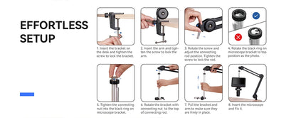 Elikliv Digital Microscope Flexible Arm Suspension Boom Scissor Arm Stand Metal Bracket for DM602 flex