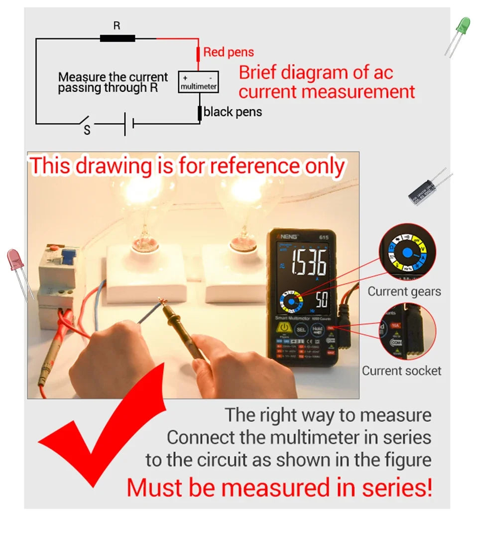 Multímetro Digital Inteligente ANENG AN-615 - Táctil Recargable (6000 Cuentas) Tester Voltaje/Corriente AC/DC