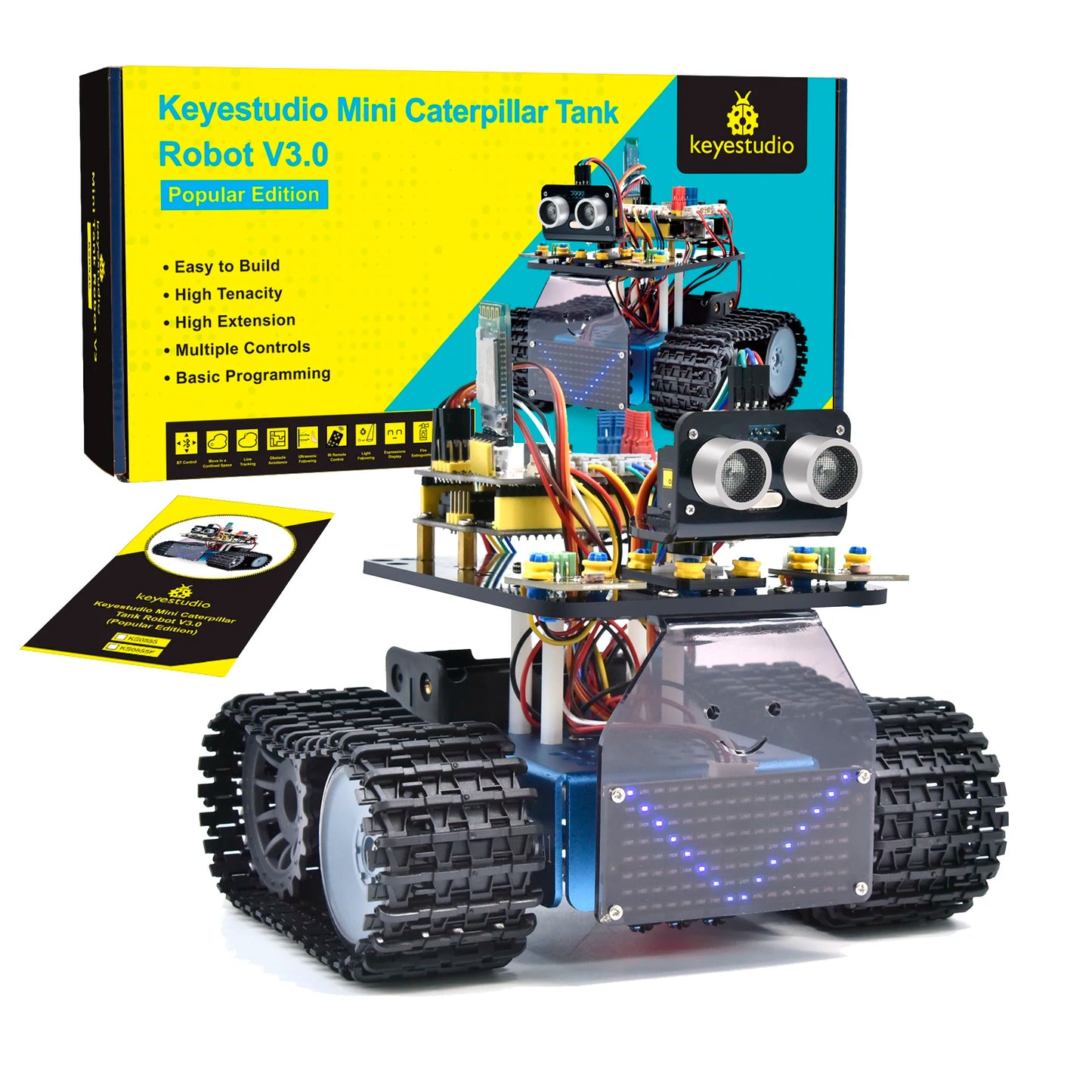 Kit Robot Tanque Inteligente Keyestudio Mini V3.0 (Actualizado) DIY STEM Programable compatible Arduino/Mixly