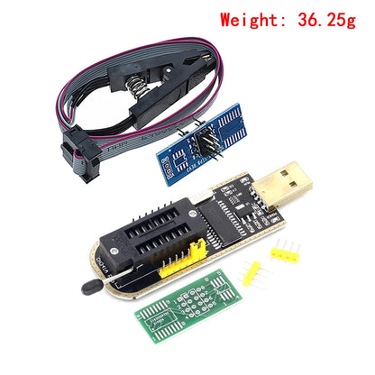 Kit Programador USB XTW100 (CH341) 24/25 Series EEPROM Flash BIOS + Clip Test SOIC8/SOP8