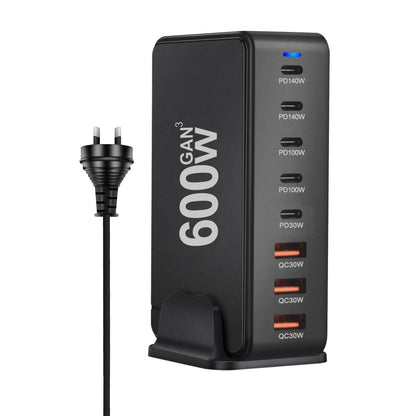 Cargador GaN Rápido 600W 8 Puertos (5 USB-C PD + 3 USB-A QC 3.0?) Portátil para Móvil/Tablet
