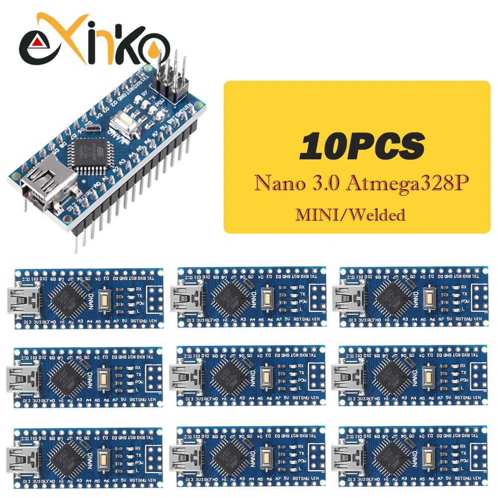 Placa Nano 3.0 (ATMEGA328P, 16MHz, CH340) con Bootloader (Puerto Mini/Tipo C/Micro USB) para Arduino (1-10 Unidades)
