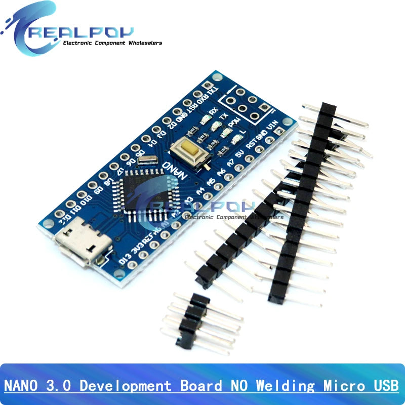 Placa Nano 3.0 (ATMEGA328P, 16MHz, CH340) con Bootloader (Puerto Mini/Tipo C/Micro USB) + Cable USB compatible Arduino