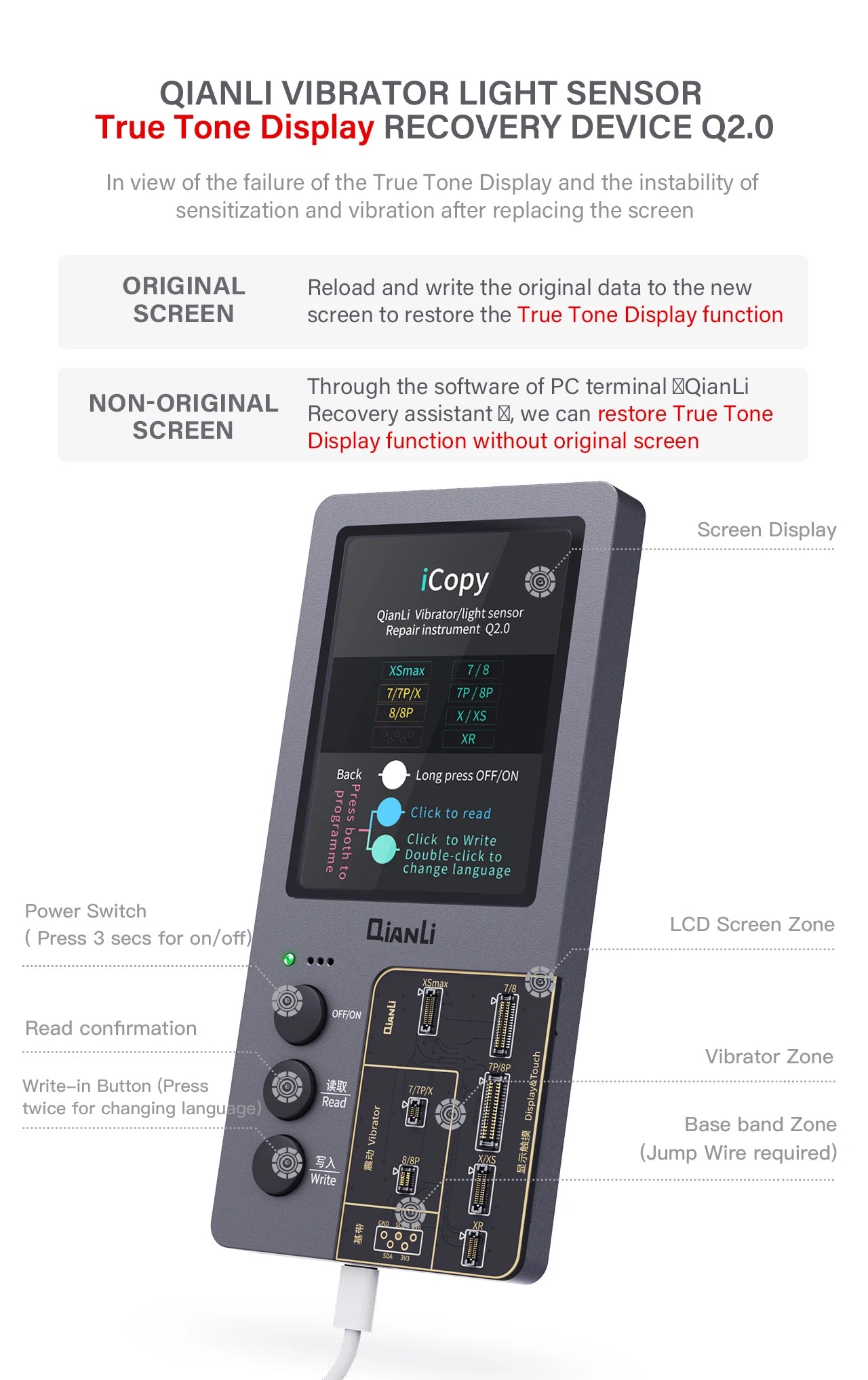 QianLi iCopy Plus 2 Generation Programmer with Battery Detection Connecting Board for LCD Vibrator Transfer EEPROM Programmer