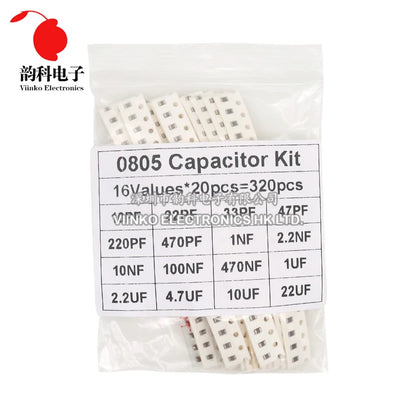 Kit Surtido Capacitores SMD (0603/0805/1206, 16/36/50 Valores, 1pF-10uF) Set Capacitancia (320/720 Piezas)