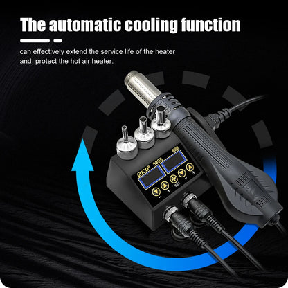 Estación de Soldadura 2 en 1 (Cautín + Pistola Aire Caliente) 750W para Reparación BGA/SMD (Modelo JCD 8898)