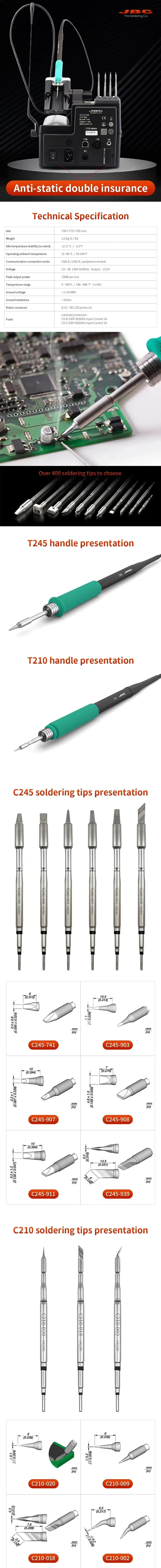 Original JBC CD-2BHQF Soldering Station Precision Intelligent Rework Tools With C245 Soldering Iron Tip for Repair Mobile Phone