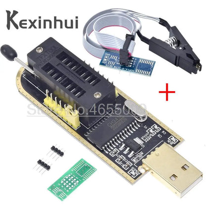 Kit Programador USB CH341A 24/25 Series EEPROM Flash BIOS + Clip Test SOIC8/SOP8 + Adaptador 1.8V + Adaptador SOIC8