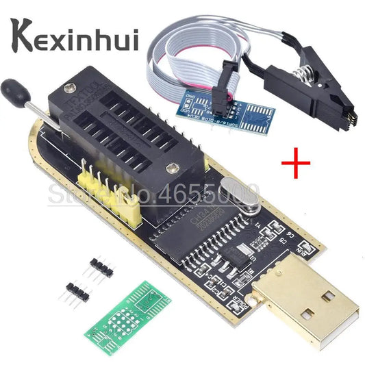 Kit Programador USB CH341A 24/25 Series EEPROM Flash BIOS + Clip Test SOIC8/SOP8 + Adaptador 1.8V + Adaptador SOIC8