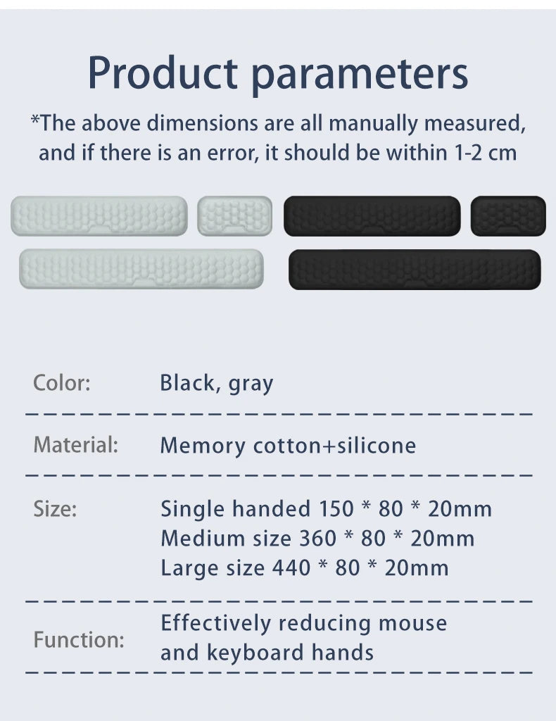 Reposamuñecas Ergonómico Espuma Memoria para Teclado y Mouse Pad (Protección Oficina/Tipeo) Computadora/Notebook