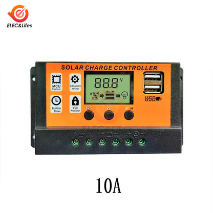 Controlador Carga Solar 100A 12V/24V Regulador Batería Panel Solar LCD Ajustable con Puerto USB