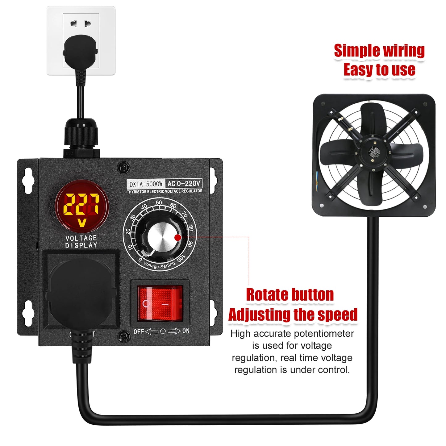 Regulador Voltaje AC 220V 4000W/5000W SCR Dimmer Ajustable Velocidad/Temperatura/Luz