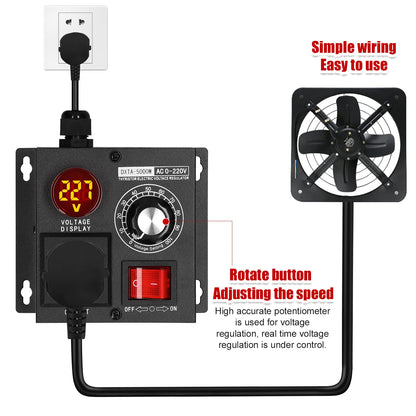 Regulador Voltaje AC 220V 4000W/5000W SCR Dimmer Ajustable Velocidad/Temperatura/Luz