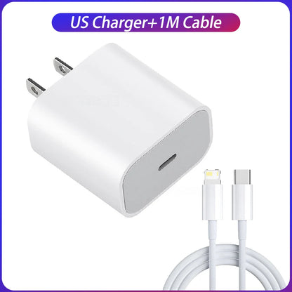 Cargador Original Apple PD 20W USB-C + Cable Lightning Carga Rápida para iPhone/iPad (Enchufe EU/US)
