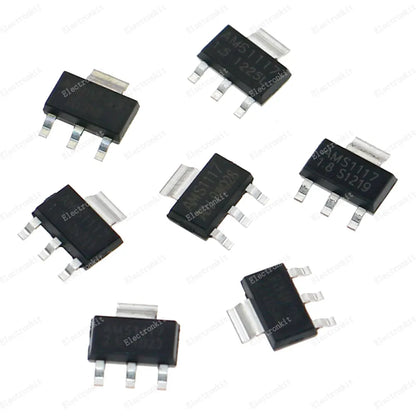 Kit Reguladores Voltaje LDO AMS1117 (7 Valores: ADJ, 1.2V-5V) SMD SOT-223 - 70 Pcs en Caja