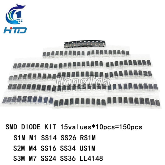 Kit Surtido Diodos SMD: Schottky / Fast Switching / Rectificador (M1-M7, SS14-SS36, LL4148, etc.)