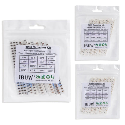 Kit Surtido Capacitores Cerámicos SMD 0603/0805/1206 - 16 Valores x 20 Unidades (Total 320 Piezas)