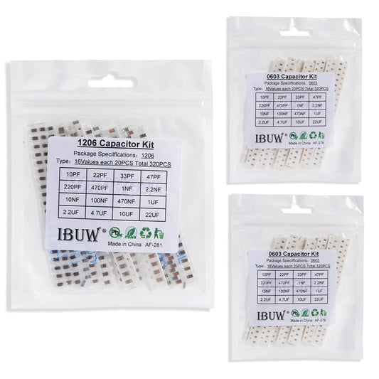 Kit Surtido Capacitores Cerámicos SMD 0603/0805/1206 - 16 Valores x 20 Unidades (Total 320 Piezas)