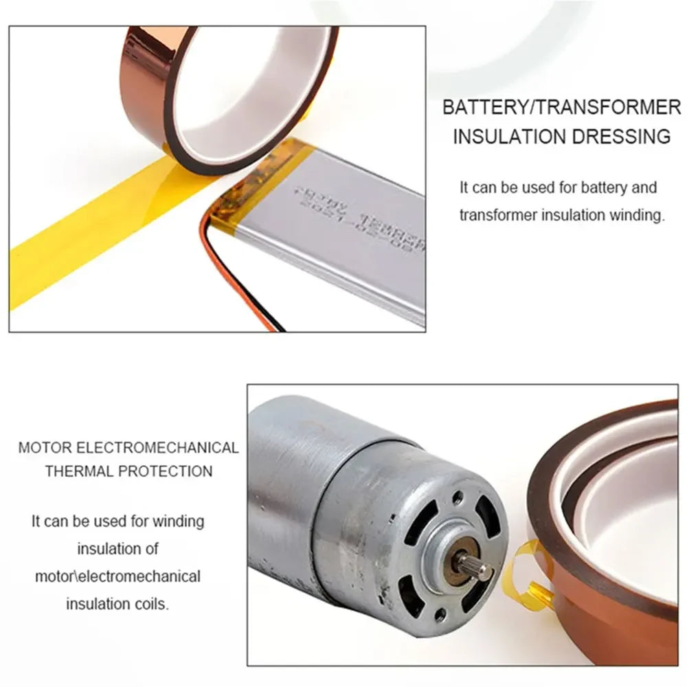 Cinta Poliamida "Gold Finger" Resistente Alta Temperatura (Multitamaño, 30m Largo) PET Anti Estática para Batería Litio Aislamiento