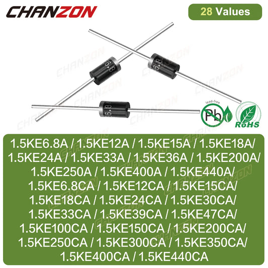 Kit Surtido Diodos TVS DO-201AD - 28 Valores (1.5KE12A a 1.5KE440CA)