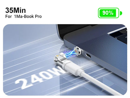 Adaptador Magnético AUFU Tipo C 9 Pines (240W Carga Rápida USB-C a Tipo C) Conector OTG para Samsung/Xiaomi/Lenovo Laptop (Pack 3 Unidades)