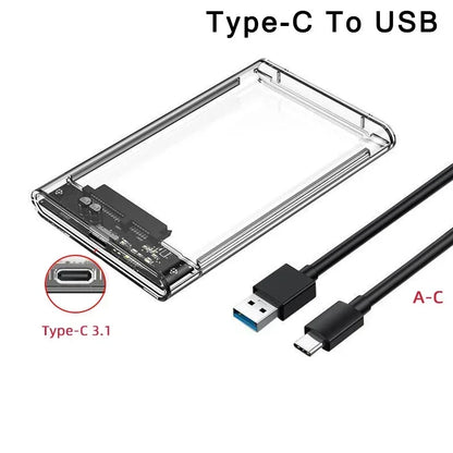Carcasa Externa USB 3.0/Tipo C para Disco Duro HDD/SSD SATA 2.5" (UASP, Transparente, Portátil, Tool-Free)