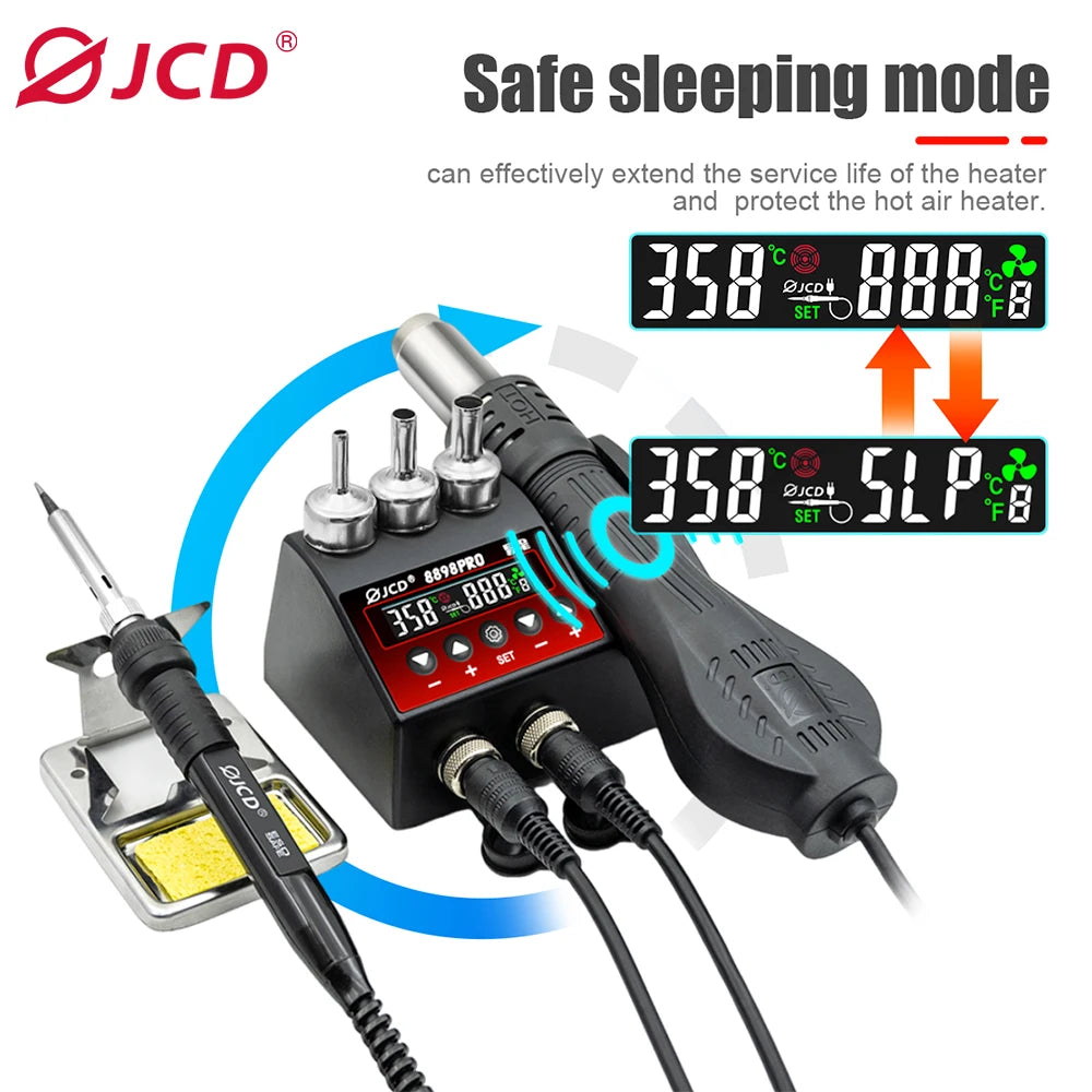 Estación de Soldadura 2 en 1 (Cautín + Pistola Aire Caliente) 750W para Reparación BGA/SMD (Modelo JCD 8898)