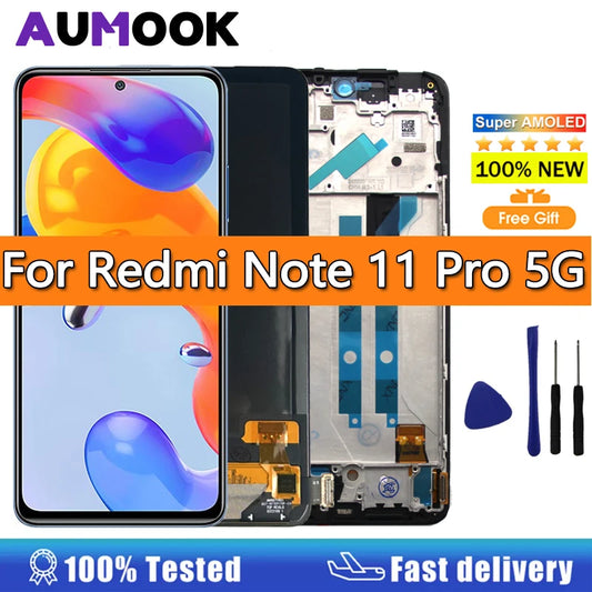 AMOLED Screen For Xiaomi Redmi Note 11 Pro 5G LCD Display Touch Screen Assembly For Redmi Note 11 Pro 5G 21091116I, 2201116SG