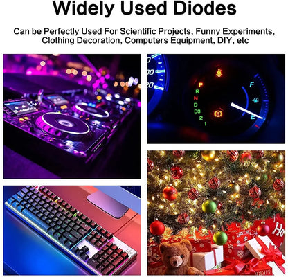 Kit Surtido Diodos LED (3mm/5mm/8mm/10mm, Rojo/Amarillo/Azul/Verde/Blanco) para DIY Electrónico (50/100 Unidades)