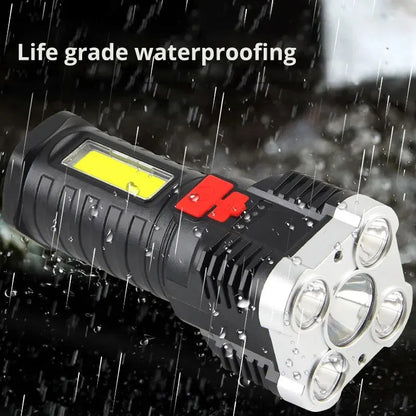 Linterna LED Alta Potencia (5 LEDs) Recargable Foco Camping con Luz Lateral (3 Modos) para Aventura Exterior