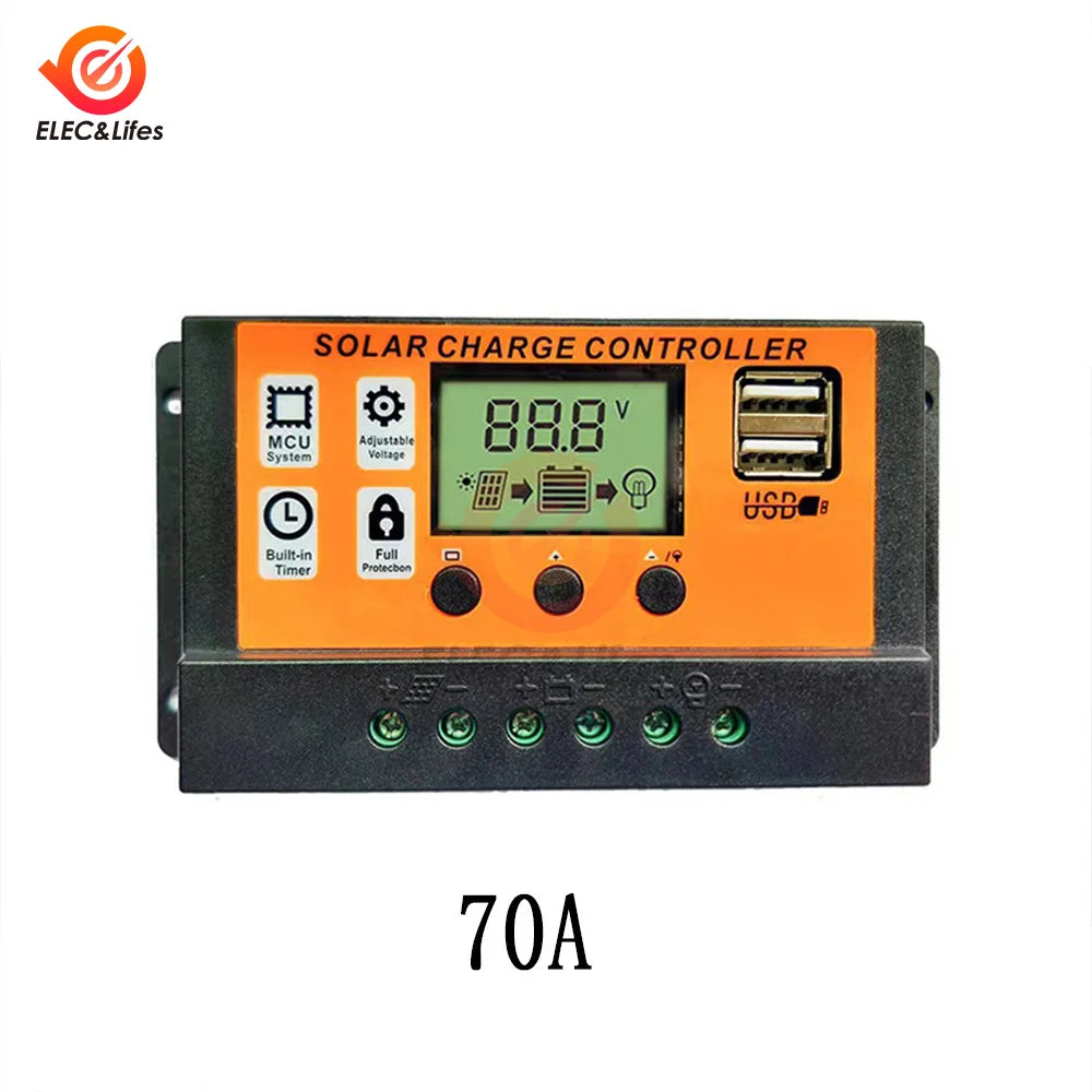 Controlador Carga Solar 100A 12V/24V Regulador Batería Panel Solar LCD Ajustable con Puerto USB