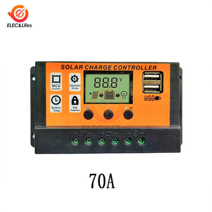 Controlador Carga Solar 100A 12V/24V Regulador Batería Panel Solar LCD Ajustable con Puerto USB