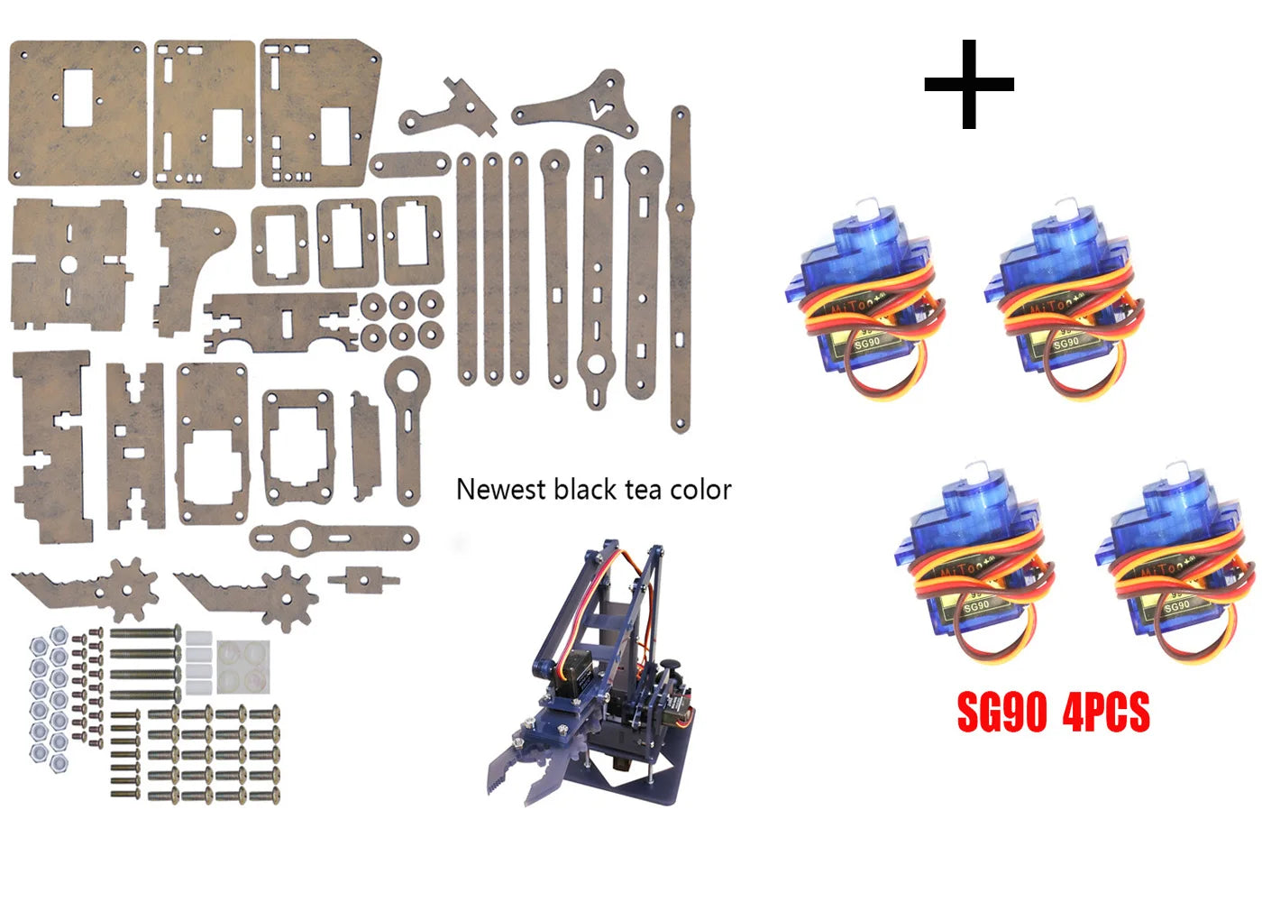 Kit Garra Brazo Robot Manipulador Mecánico Acrílico 4-DOF (Desarmado, para SG90/MG90S) Arduino STEAM